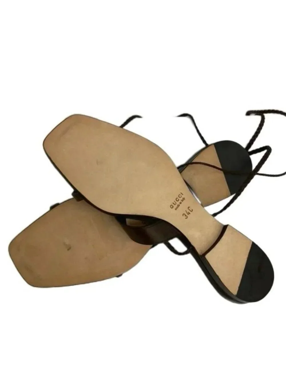 Gucci Y2k Era Sandals Leather Flat Square Toe Lace-up Braided Brown